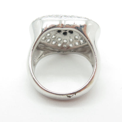 925 Sterling Silver Real Round-Cut Black Spinel & C Z Heart Ring Size 7.5
