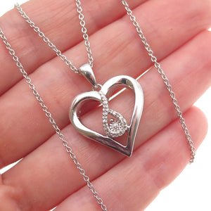 Jane Seymour 925 Sterling Silver Real Diamond Heart Cable Chain Necklace 18"