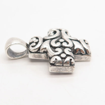 925 Sterling Silver Vintage Swirl Ornate Cross Pendant