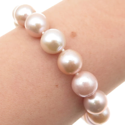 925 Sterling Silver Vintage Real Pearl Ball Beaded Link Bracelet 6.75"