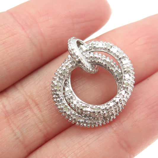 925 Sterling Silver Real Round-Cut Diamond Interlocked Circle Pendant