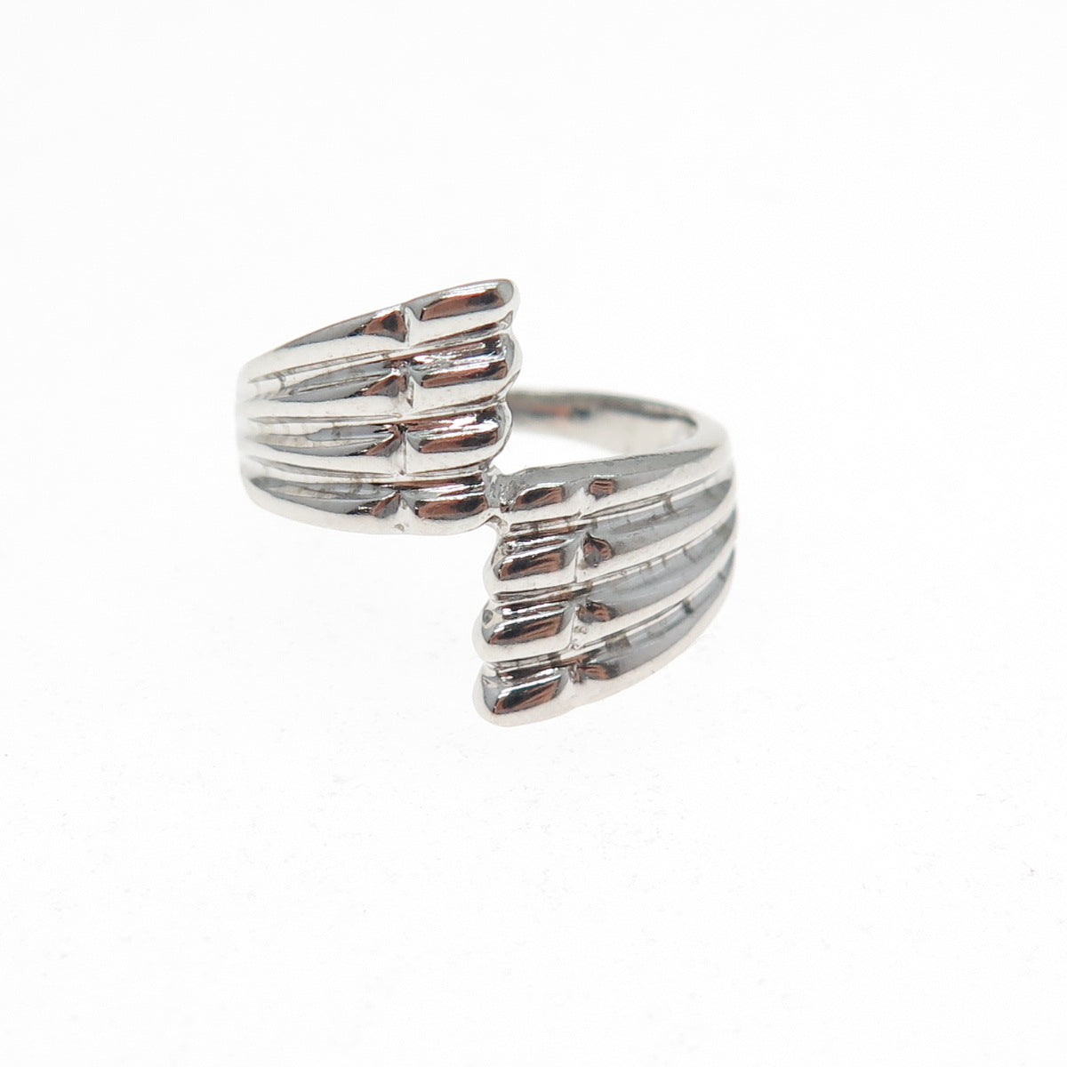 925 Sterling Silver Vintage Modernist Wings Bypass Ring Size 6