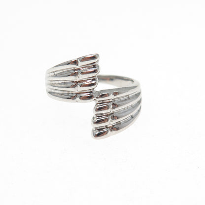 925 Sterling Silver Vintage Modernist Wings Bypass Ring Size 6