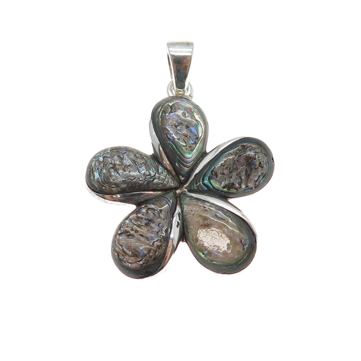 925 Sterling Silver Vintage Real Abalone Shell Flower Charm Pendant