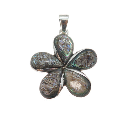 925 Sterling Silver Vintage Real Abalone Shell Flower Charm Pendant