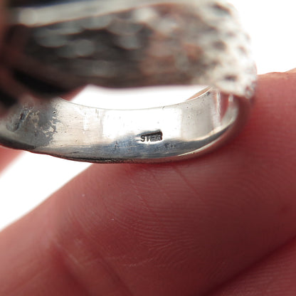 925 Sterling Silver Vintage Real Jade Modernist Oxidized Ring Size 6.5