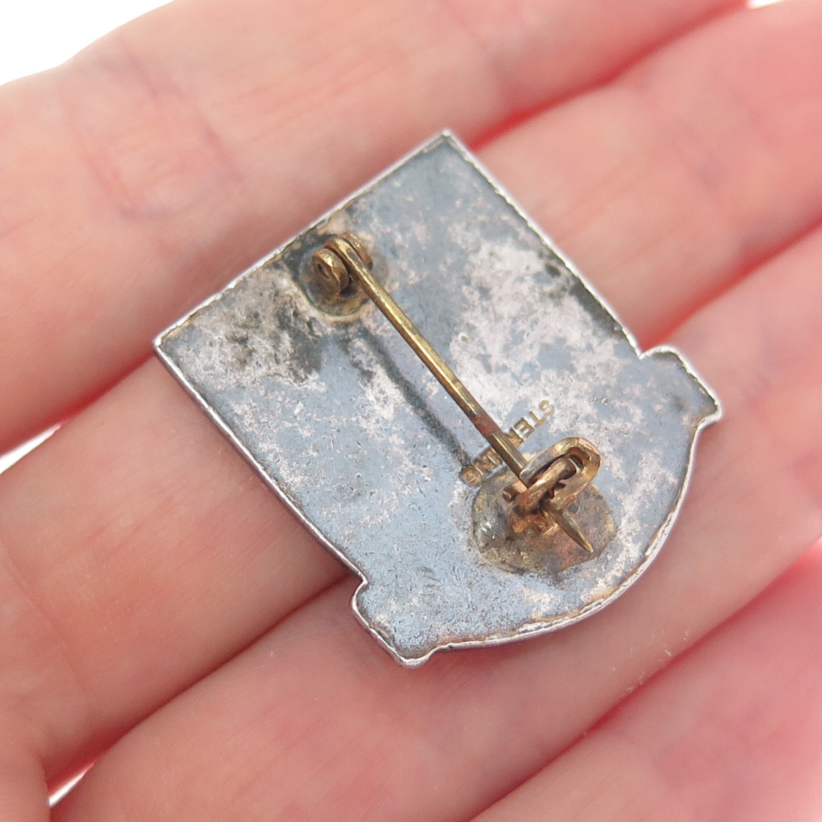 925 Sterling Silver Vintage Enamel Sustineo Alas I Sustain The Wings Pin Brooch