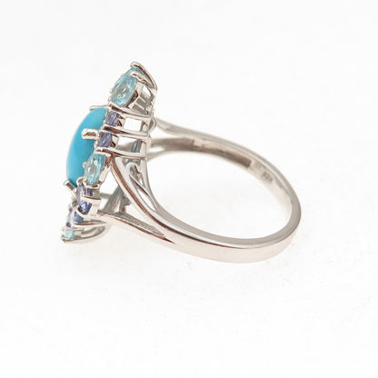 Chuck Clemency 925 Sterling Real Turquoise Apatite & Tanzanite Ring Size 8.25