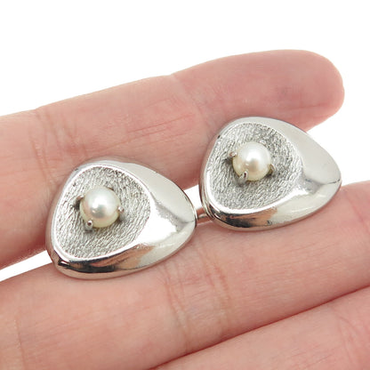 LAMODE 925 Sterling Silver Vintage Real Pearl Modernist Cufflinks