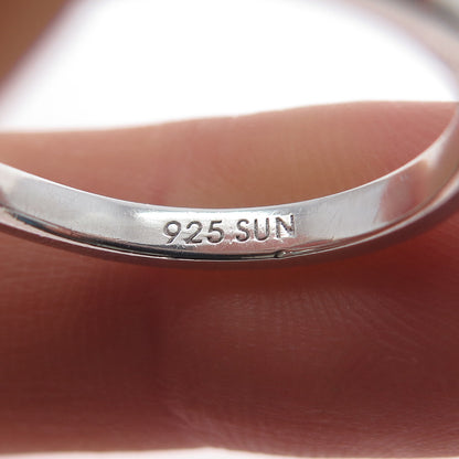 SUN 925 Sterling Silver Real Round-Cut Diamond Heart Ring Size 6.75
