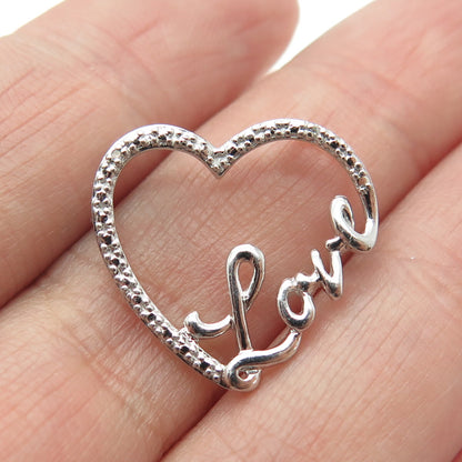 HAN 925 Sterling Silver Real Diamond Accent "Love" Heart Centerpiece Pendant