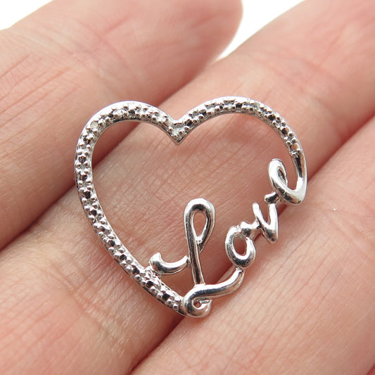 HAN 925 Sterling Silver Real Diamond Accent "Love" Heart Centerpiece Pendant