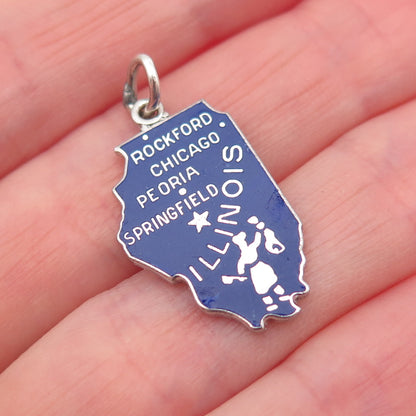 WELLS Sterling Silver Vintage Enamel Illinois Prairie State Mini Charm Pendant