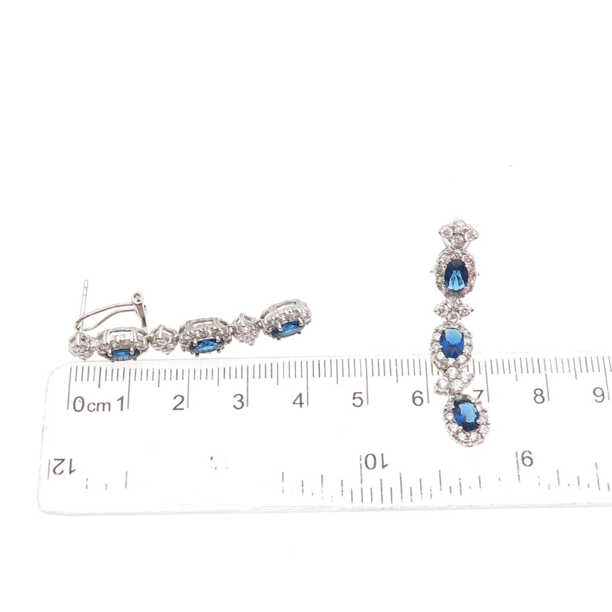 925 Sterling Silver Oval-Cut Blue & Round-Cut White C Z Dangle Earrings