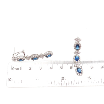 925 Sterling Silver Oval-Cut Blue & Round-Cut White C Z Dangle Earrings