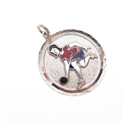 Griffith & Sons 925 Sterling Vintage Enamel Bowling Female Player Charm Pendant