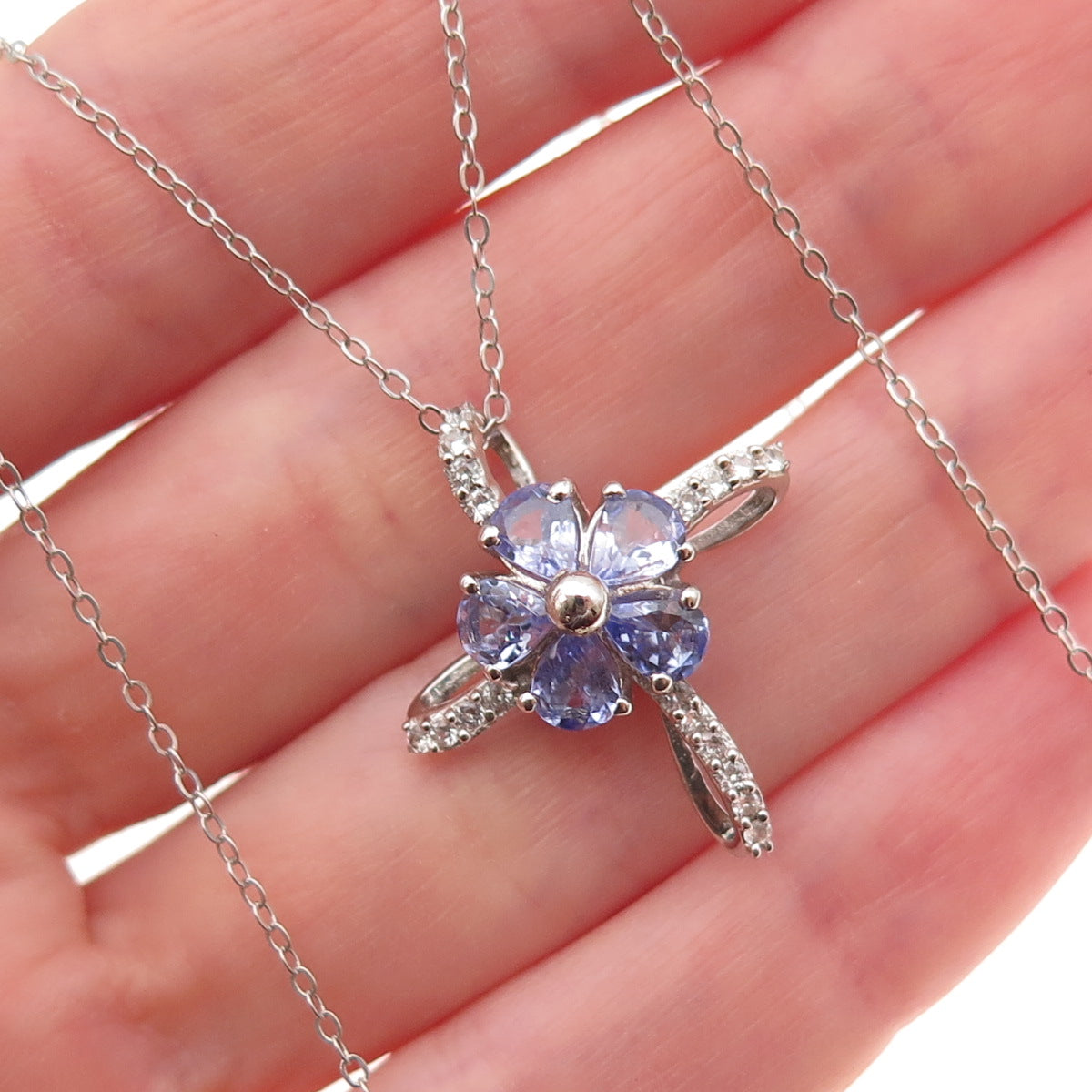 Chuck Clemency 925 Sterling Silver Real Tanzanite White Topaz Cross Necklace 20"