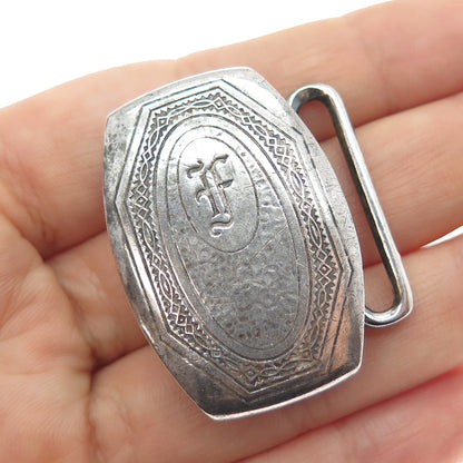 HICKOK Sterling Silver & Bronze Antique Art Deco Letter F Oxidized Belt Buckle