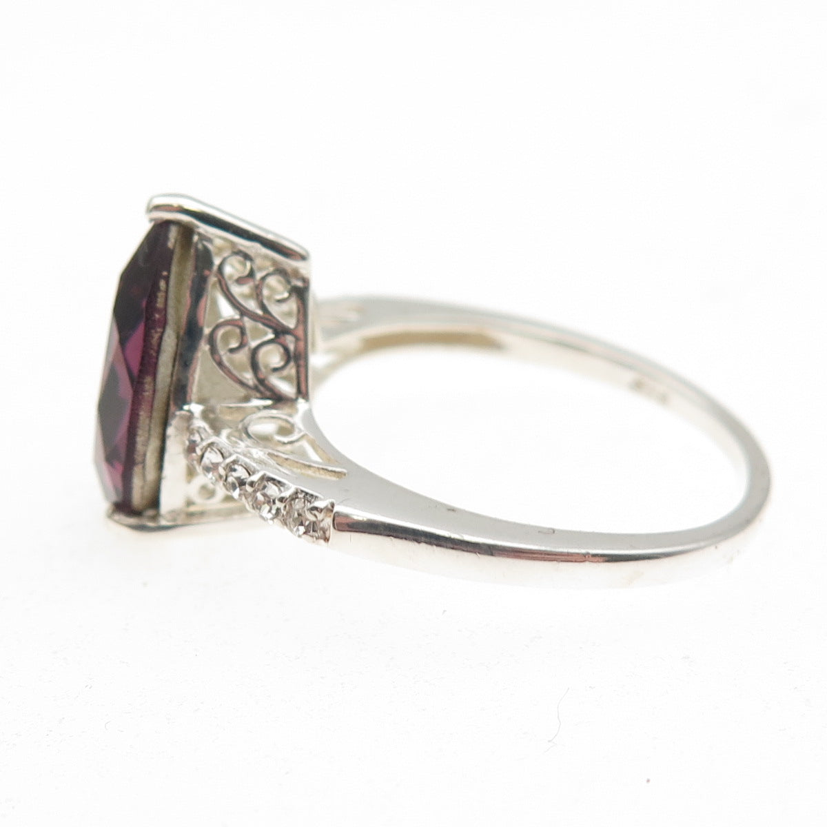 Chuck Clemency Sterling Silver Purple & White Rhinestone Teardrop Ring Size 9