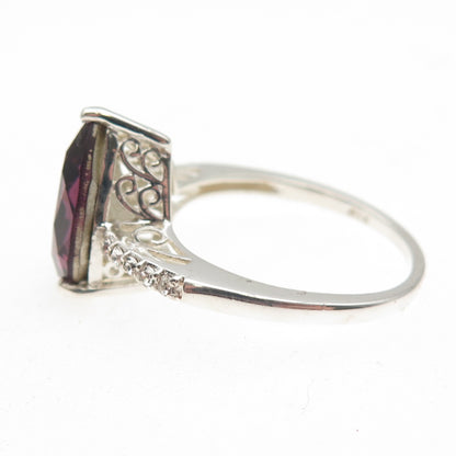 Chuck Clemency Sterling Silver Purple & White Rhinestone Teardrop Ring Size 9