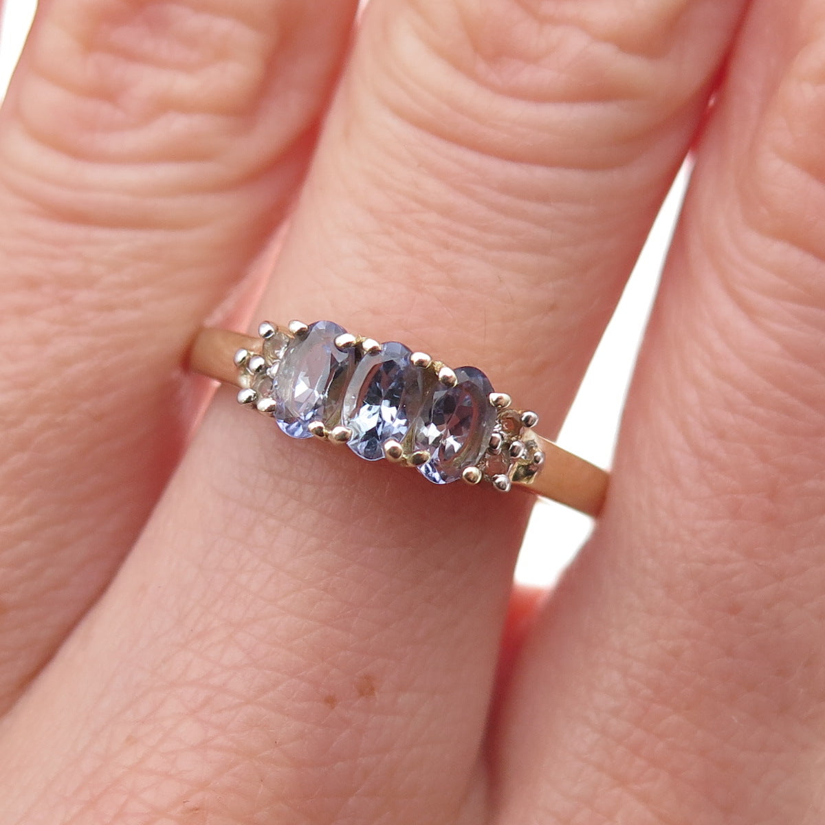 Chuck Clemency 925 Sterling Silver Gold Plated Real Tanzanite Ring Size 8.25