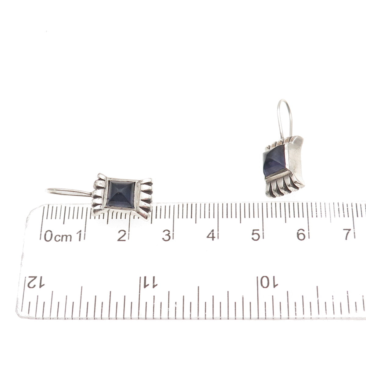 Lisa Jenks 925 Sterling Silver Vintage Real Iolite Modernist Oxidized Earrings