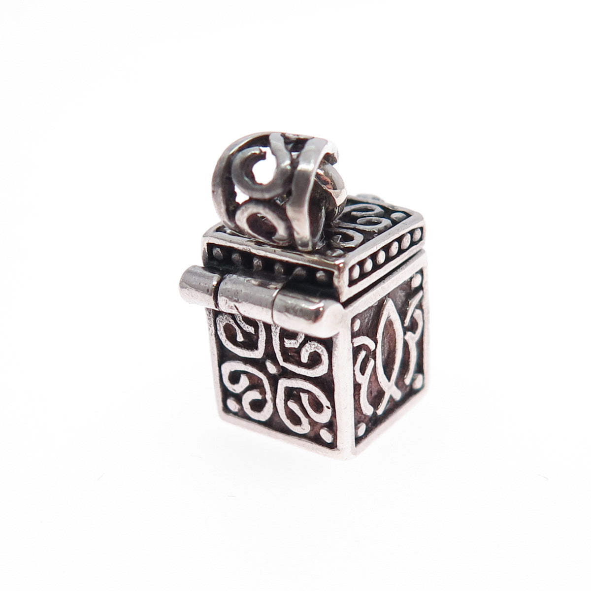 925 Sterling Silver Vintage Flower Cross Oxidized Minimalist Pill Box Pendant