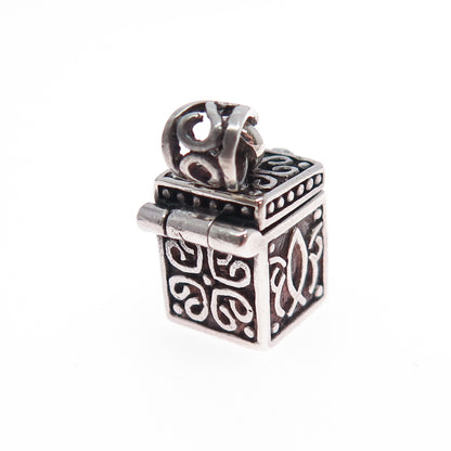 925 Sterling Silver Vintage Flower Cross Oxidized Minimalist Pill Box Pendant