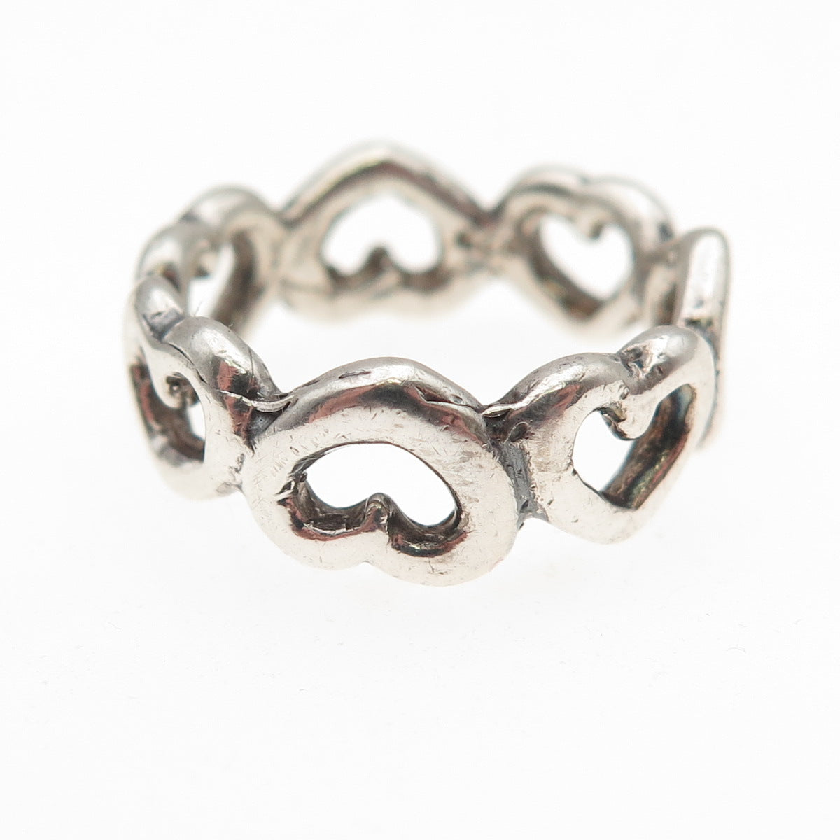 925 Sterling Silver Vintage Open Heart All Around Oxidized Ring Size 7.25
