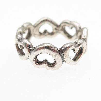 925 Sterling Silver Vintage Open Heart All Around Oxidized Ring Size 7.25