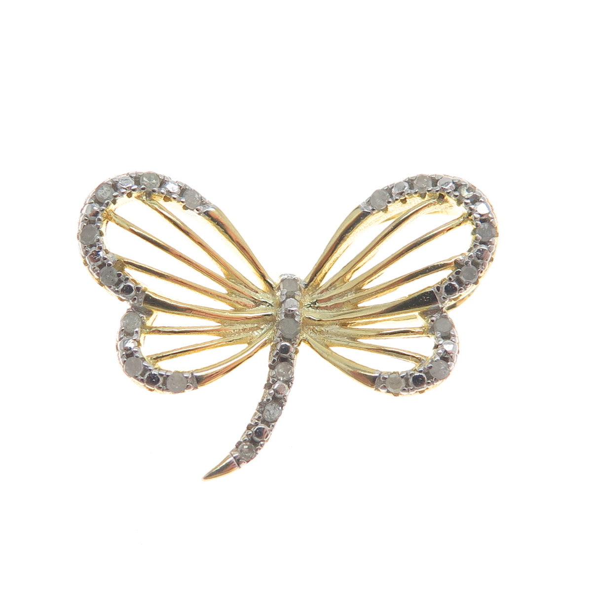 HAN Sterling Silver Gold Plated Real Round-Cut Diamond Butterfly Mini Pendant