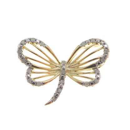 HAN Sterling Silver Gold Plated Real Round-Cut Diamond Butterfly Mini Pendant