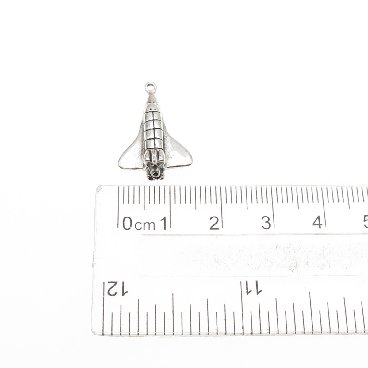 SHUBE 925 Sterling Silver Vintage Space Shuttle Oxidized Mini 3D Charm Pendant