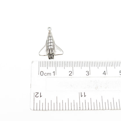 SHUBE 925 Sterling Silver Vintage Space Shuttle Oxidized Mini 3D Charm Pendant