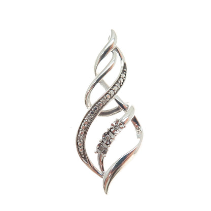 925 Sterling Silver Real Round-Cut Diamond Twisted Charm Pendant