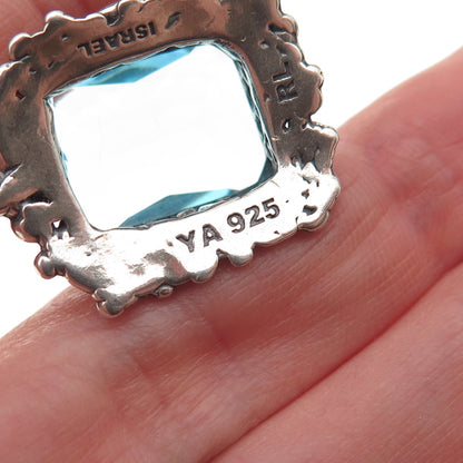 Regina Lane Sterling Vintage Israel Blue C Z Modernist Oxidized Slide Pendant