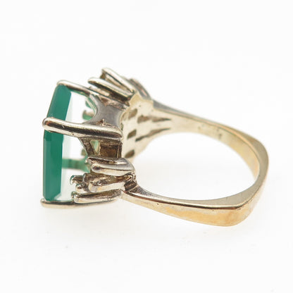 925 Sterling Gold Plated Vintage Real Green Chalcedony Modernist Ring Size 5.25