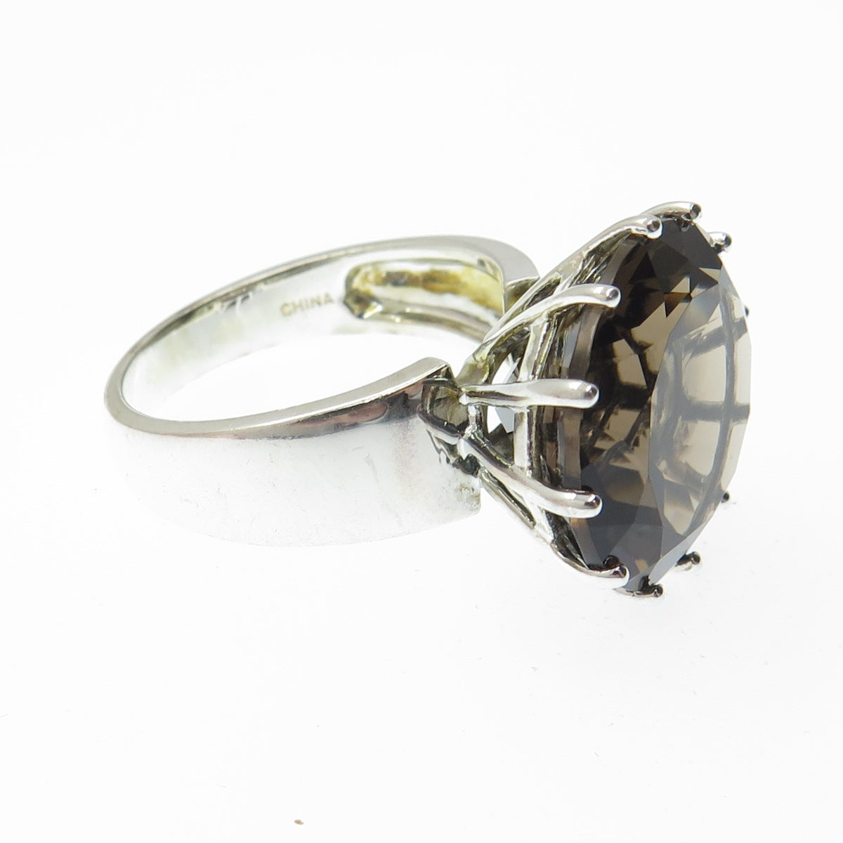 925 Sterling Silver Vintage Real Smoky Quartz Ring Size 10.25