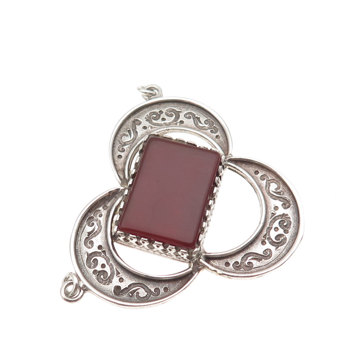 925 Sterling Silver Vintage Real Carnelian Modernist Floral Centerpiece Pendant