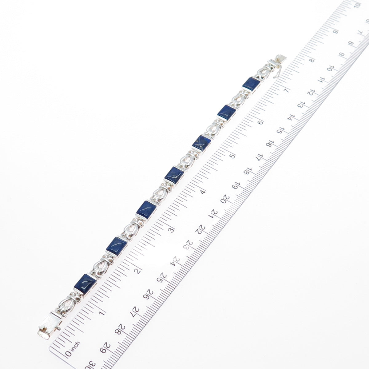 ROSS SIMONS 925 Sterling Silver Vintage Real Lapis Swirl Link Bracelet 7.25"