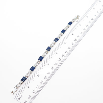 ROSS SIMONS 925 Sterling Silver Vintage Real Lapis Swirl Link Bracelet 7.25"