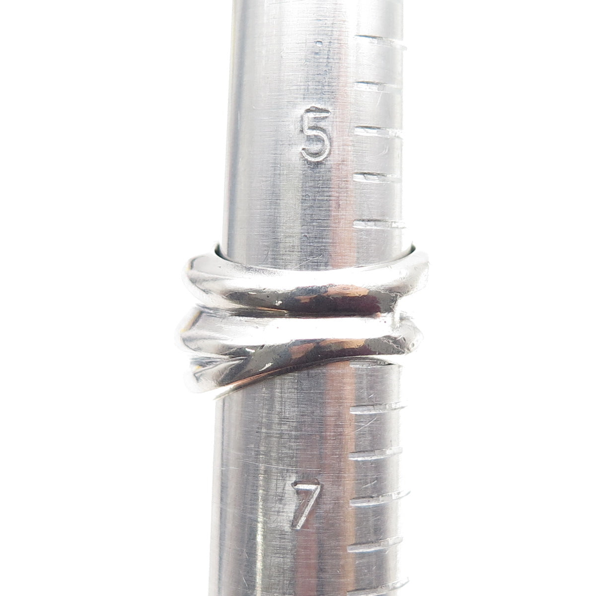925 Sterling Silver Vintage Modernist Ribbed Bypass Oxidized Ring Size 6.25
