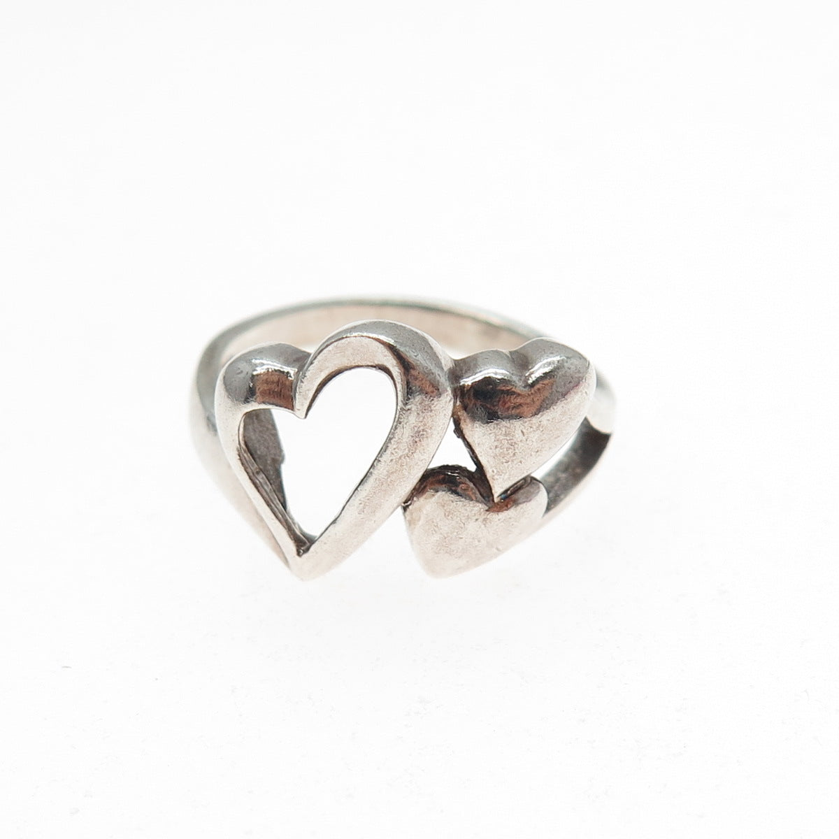 CHAPAL ZENRAY 925 Sterling Silver Vintage Family Hearts Oxidized Ring Size 8