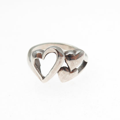 CHAPAL ZENRAY 925 Sterling Silver Vintage Family Hearts Oxidized Ring Size 8