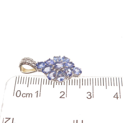 Chuck Clemency 925 Sterling Silver Real Tanzanite Cluster Charm Pendant