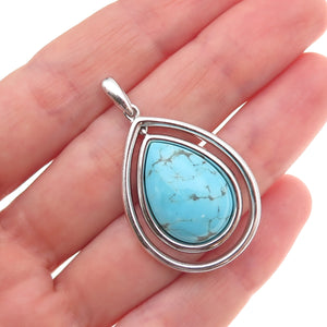 925 Sterling Silver Vintage Real Turquoise Teardrop Charm Pendant