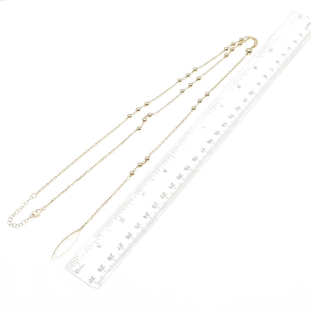 925 Sterling Silver Gold Plated Ball Beaded Cable Chain Lariat Necklace 20-22"