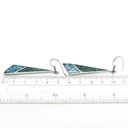 925 Sterling Silver Vintage Mexico Real Turquoise & Malachite Inlay Earrings