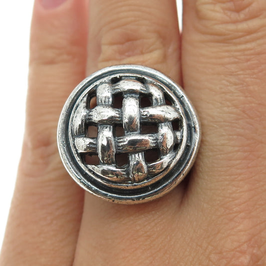 925 Sterling Silver Vintage Woven Button Oxidized Ring Size 7