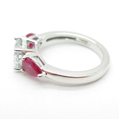 925 Sterling Silver Lab-Created Ruby & Round-Cut Shaped C Z Ring Size 5